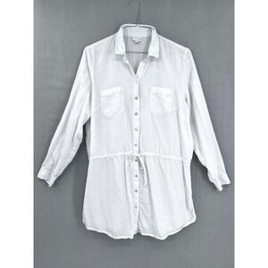 J. Jill Women's White Tencel Lyocell Drawstring Waist Shirt Tunic Lagenlook L